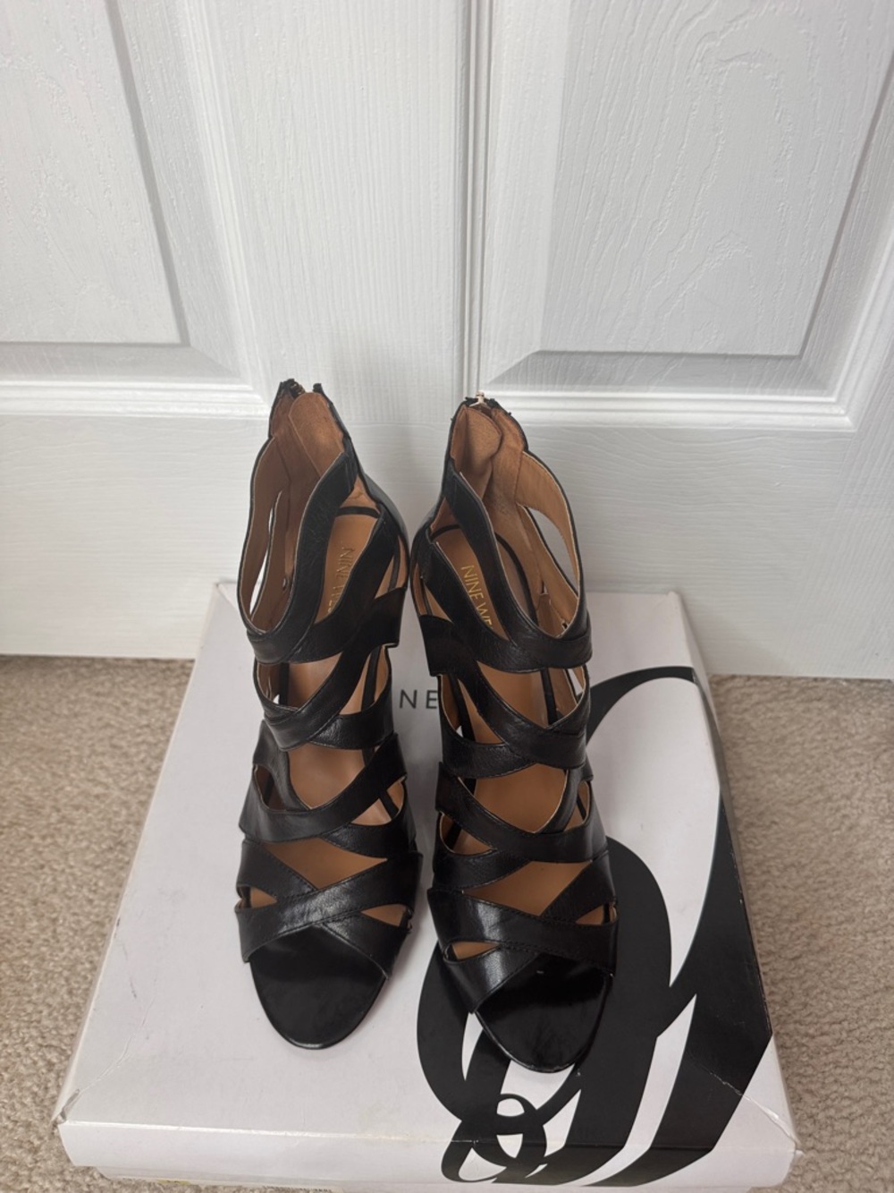 Nine West Black Strappy Cutout High Heel Sandals